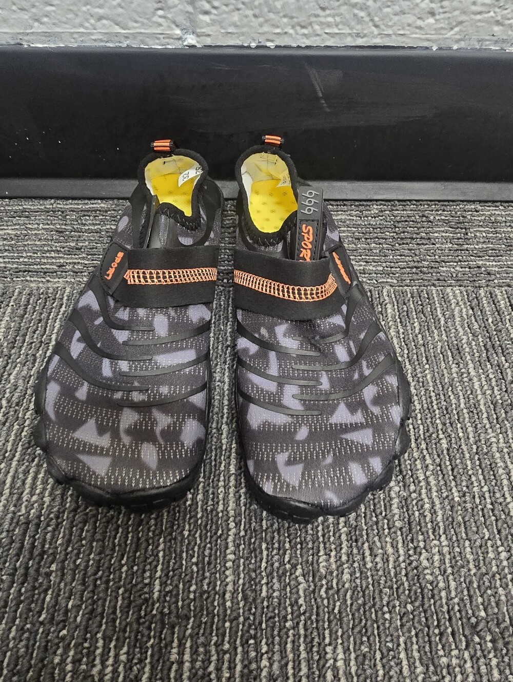 Kids Black and Gray Water Shoes with Orange Accents